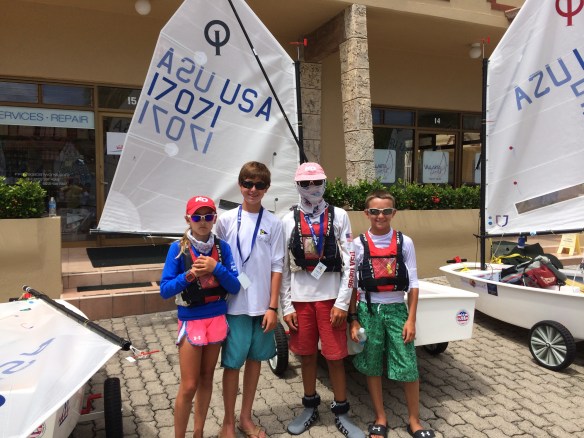 SailStrong Sailors at 2014 IODA North American Championship (L to R: Maddie Hawkins, Michael Pinto, Thomas Rice, Sam Bruce)